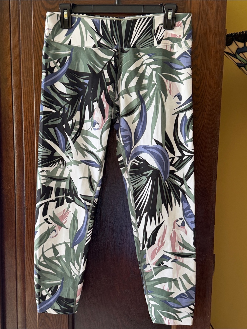 Calvin Klein Performance Floral Leaf Print Leggings in Green, Blue & Pink